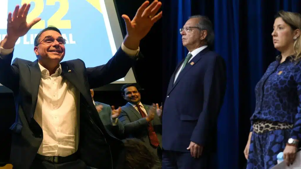 Leia mais sobre o artigo Flávio Bolsonaro coloca “Paulo Guedes de saias” na campanha para ganhar aval da Faria Lima e anuncia “cortes drásticos”